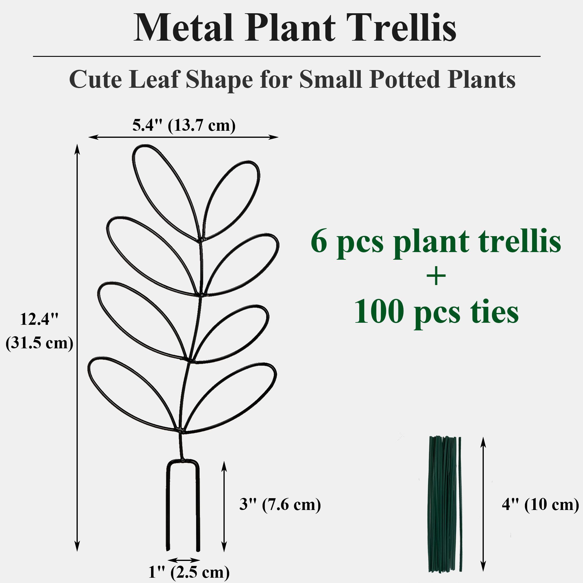 Tosnail 6 Pack 12" Tall Metal Plant Trellis for Potted Plants, Wire Plant Stakes, Small Garden Trellis, Cute Leaf Shaped Plant Support for Houseplant Home Climbing Plants Indoor Outdoor