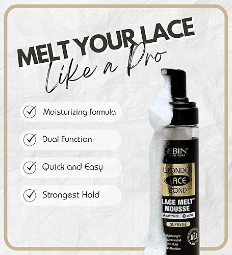 Miniatura 4 de EBIN NEW YORK Wonder Lace Bond Melt Mousse 8.5 onzas líquidas, fijación firme extrema (supremo), biotina + aceite de ricino, sin residuos, fórmula