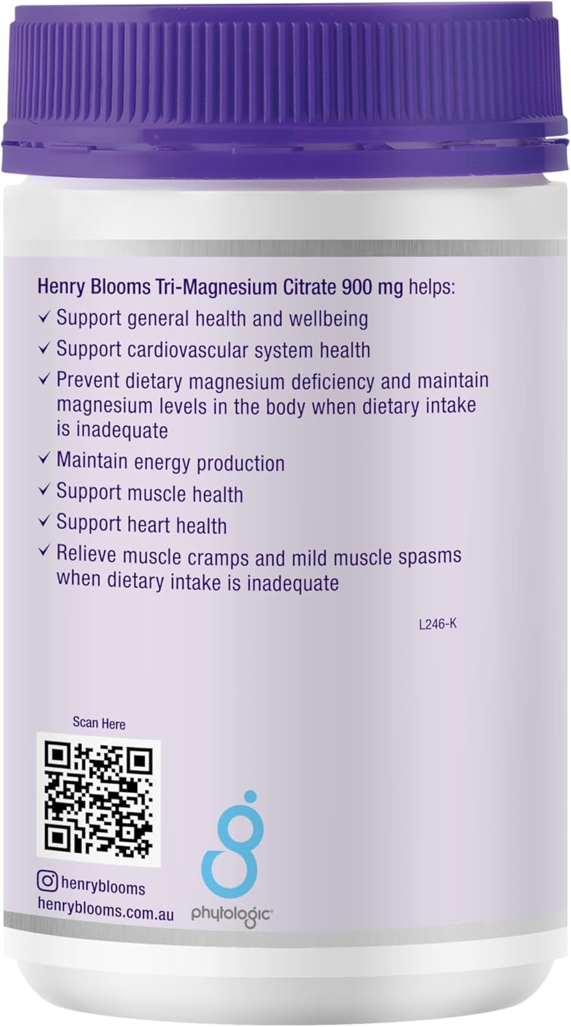 Henry Blooms Tri-Magnesium Citrate 900mg 150 Capsules Bulk Pack