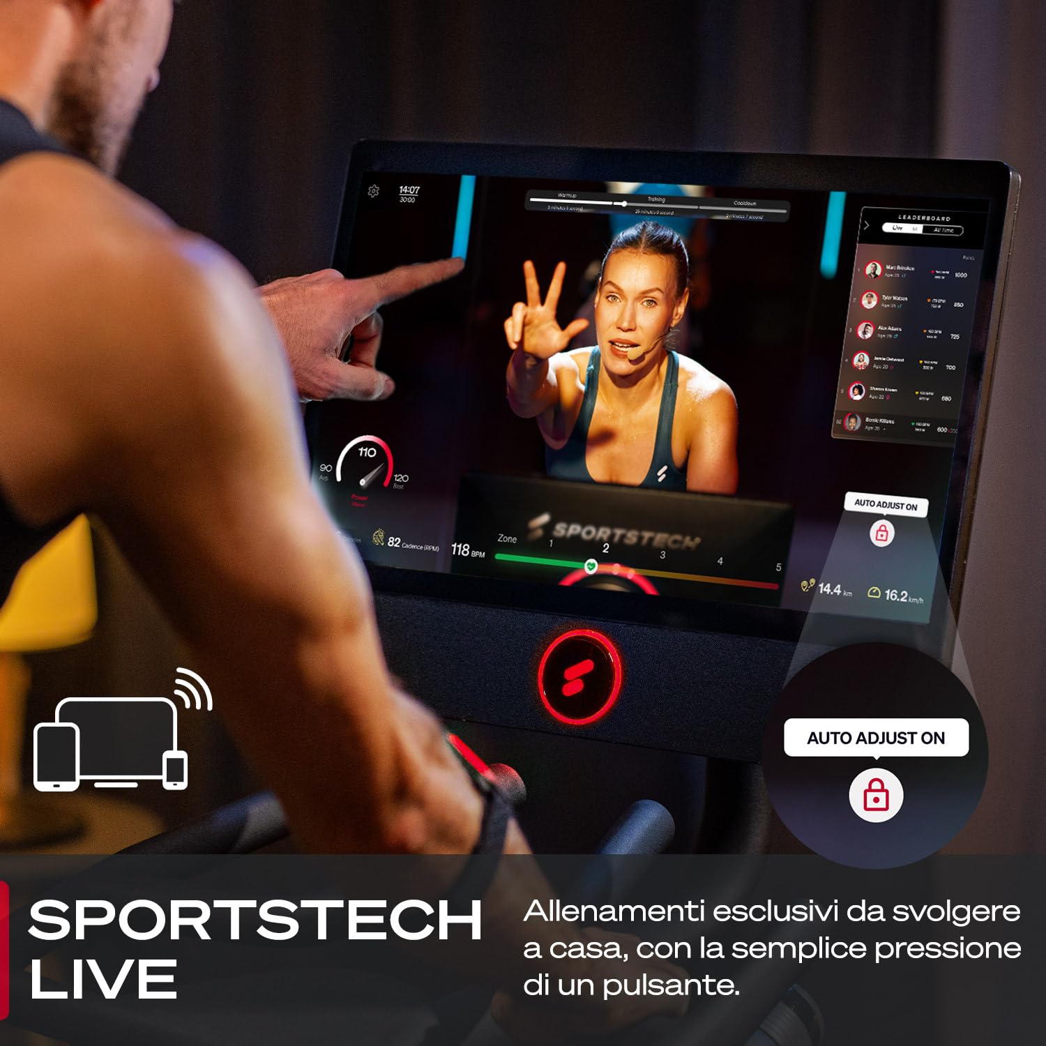 Sportstech sBike, Smart Cyclette da Casa, Alternativa Avanzata a Ellittica da Casa o Cyclette Pieghevole, con Corsi dal Vivo e su Richiesta, Touch Screen da 21,5 Pollici, Nero