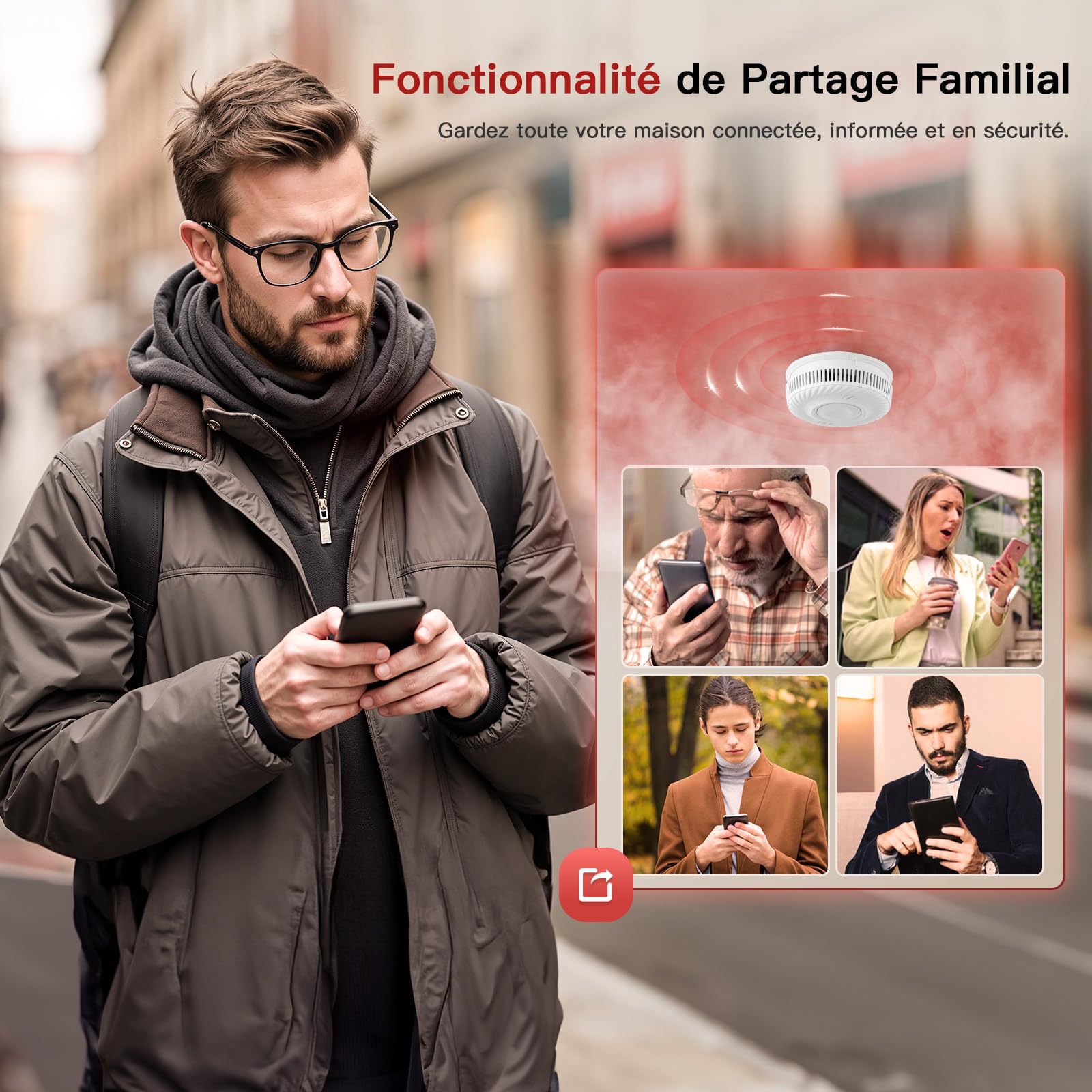 PHYSEN Détecteur de Fumée WiFi avec 10-Ans Batterie, Intelligent Alarme Incendie avec Capteur Photoélectrique Conforme à la Norme EN14604, Compatible avec Tuya/Smart Life APP, 3St