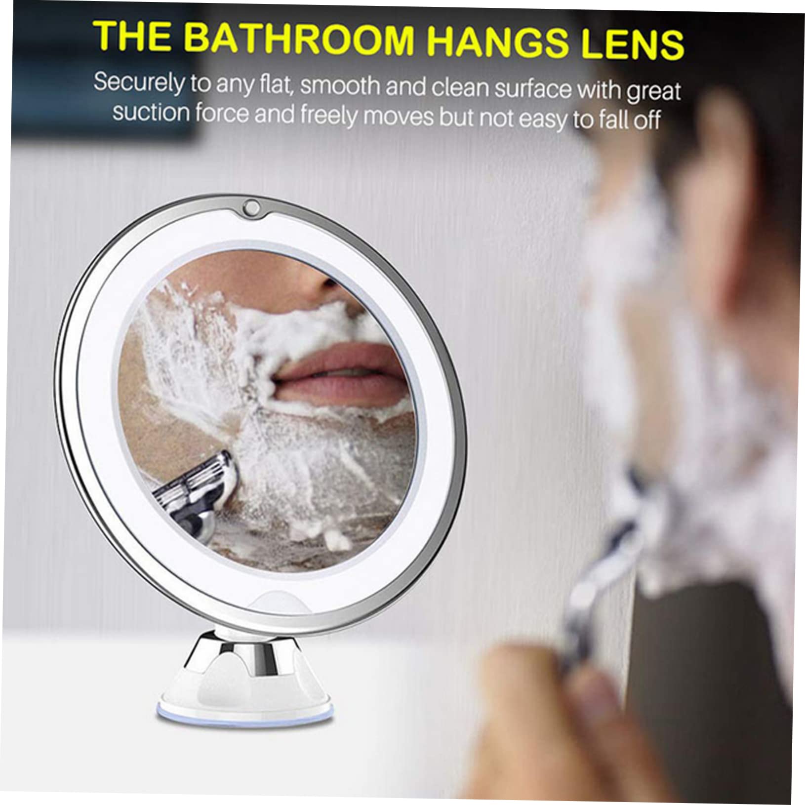 Healvian Espejo y Aumento 7X Redondo con Luz LED de Maquillaje Vidrio Ventosa Portátil y Práctico para Uso en Baño o Tocador para Hombres y Mujeres
