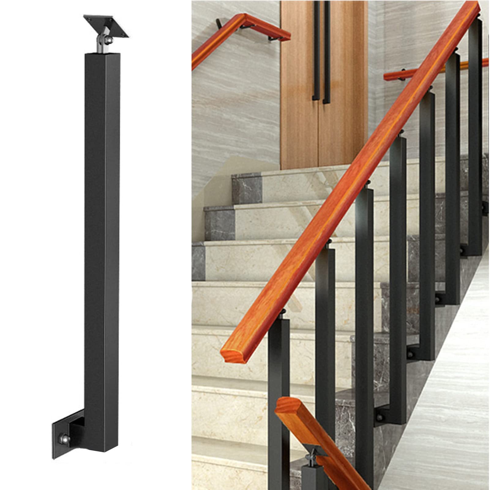 Rambarde d'escalier noire latérale pour sécuriser un balcon surélevé