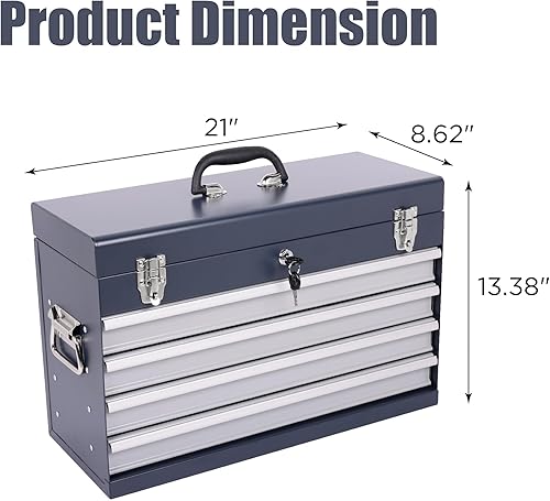 Miniatura 3 de Caja de herramientas de metal de 21 pulgadas con 4 cajones con cerradura, organizador portátil de herramientas para mecánicos y bricolaje  Sistema