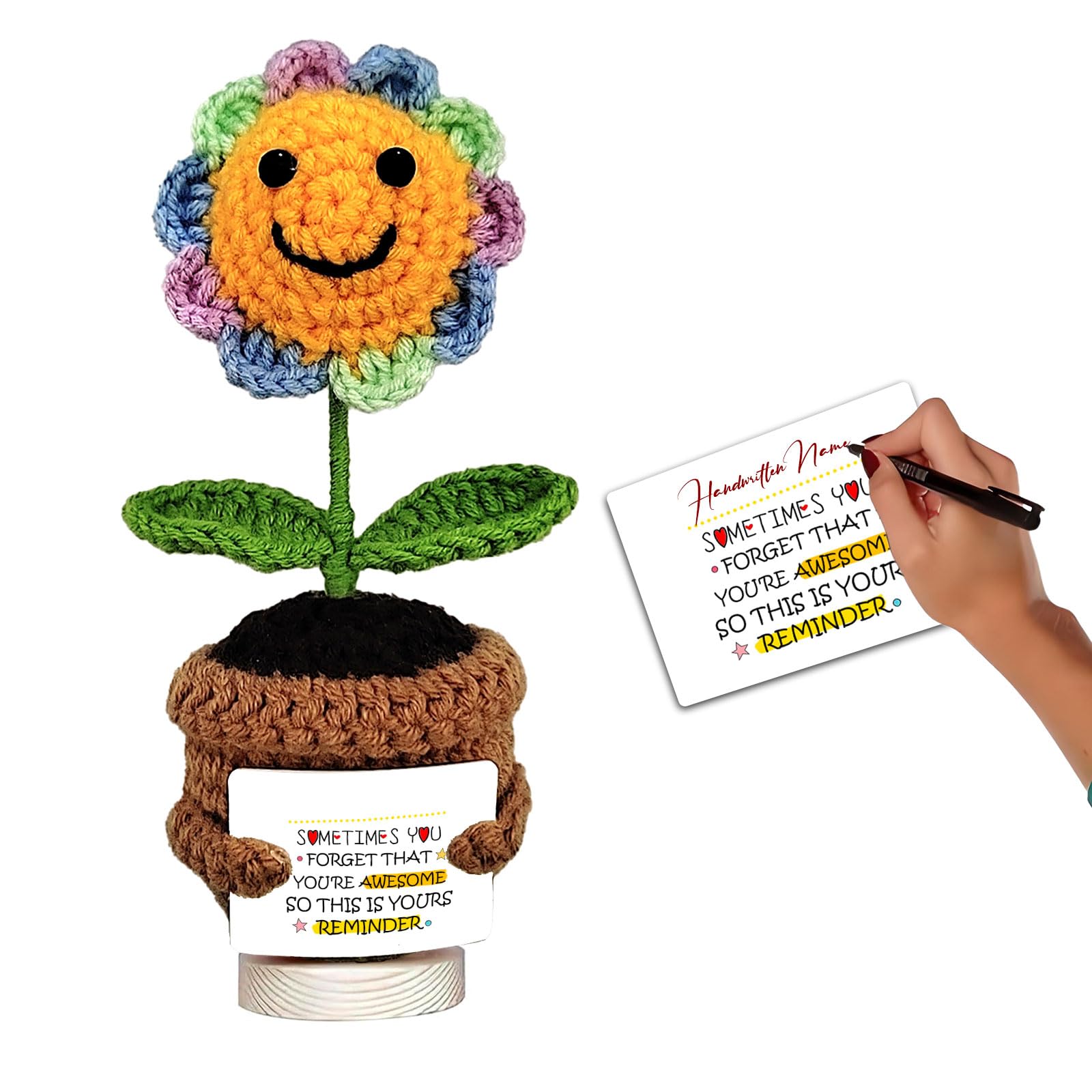 Inspirational Gifts for Men and Women - Hand Made Sunflower Crochet on The Front - Christmas, Birthday and Thank-You Gifts for Colleagues, Sisters, Friends, Teachers and Family (Sunflower-1)