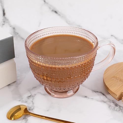 Miniatura 10 de Juego de 2 tazas de café vintage de vidrio, tazas de café grandes de vidrio transparente de 16 onzas, vasos de té de agua, vasos para beber, juego