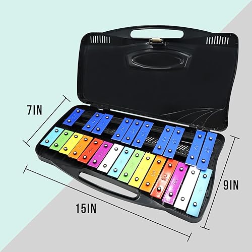 Miniatura 20 de Soulmate Xilófono, instrumento de xilófono Glockenspiel de 25 notas para niños, juguete musical de metal, instrumento de percusión profesional