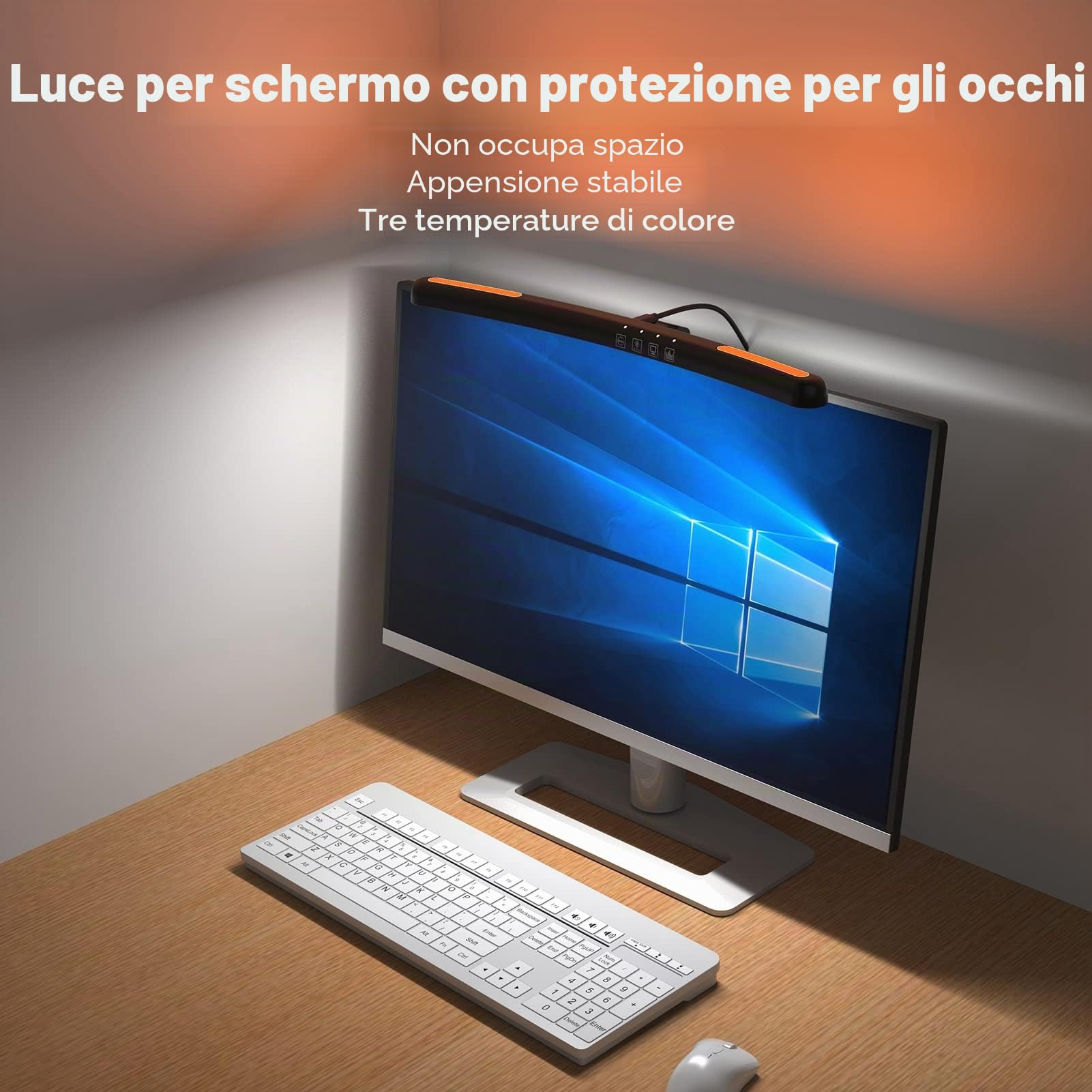 Lampada per Monitor del Computer, Barra Luminosa per Monitor Touch Screen con 7 Colori RGB, Ottica Asimmetrica, Lampada da Lavoro a LED per Lettura E per Regali con Schermo Curvo