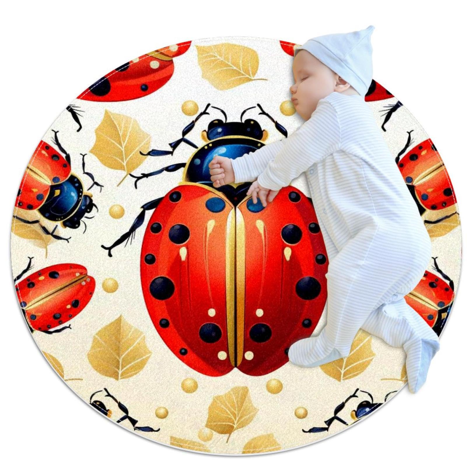 Tapis rond antidérapant haut de gamme feuilles dorées 100cm