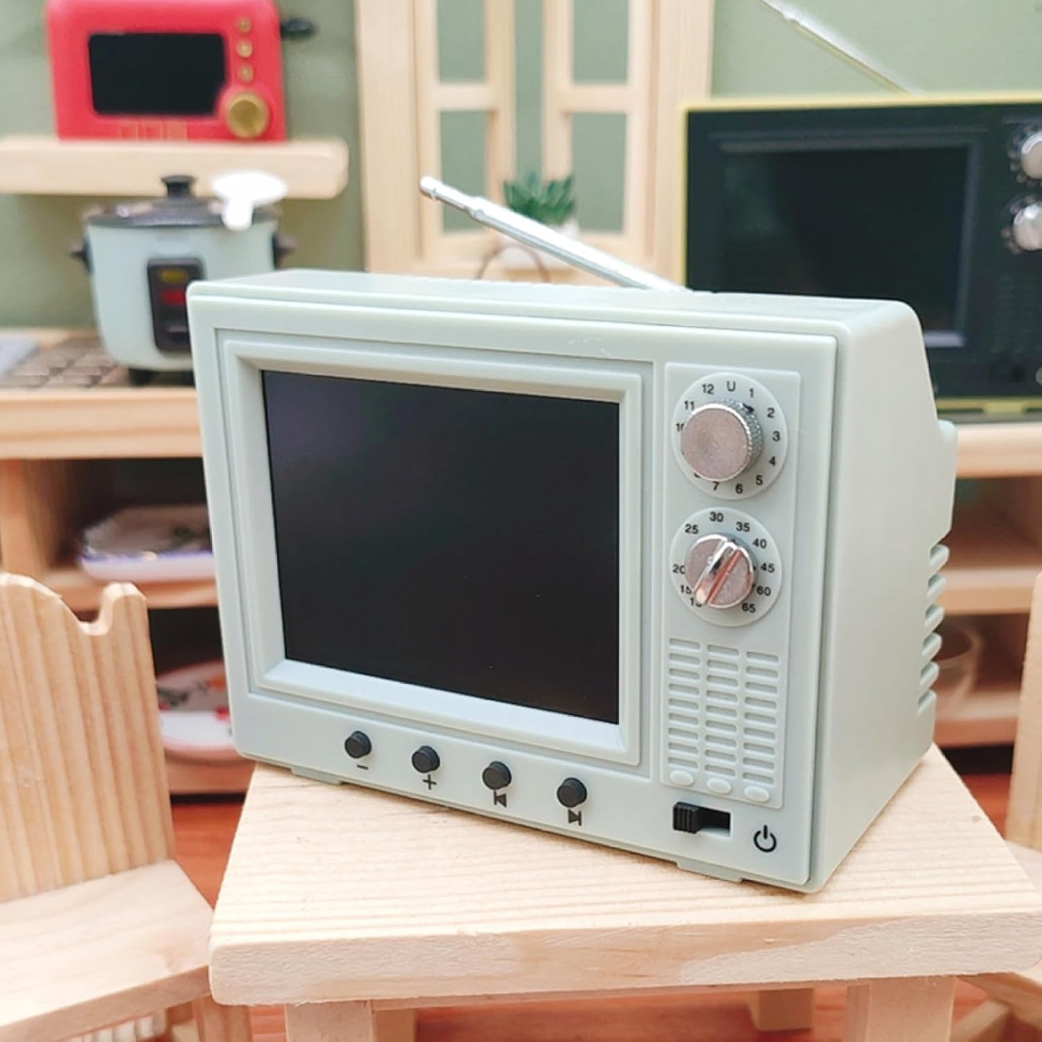 Dollhouse TV 1:12 Scale USB Rechargeable Mini TV Toy That Can Play Video with LCD Screen & 180° Rotatable Antenna Dollhouse Furniture for DIY Setting # &&