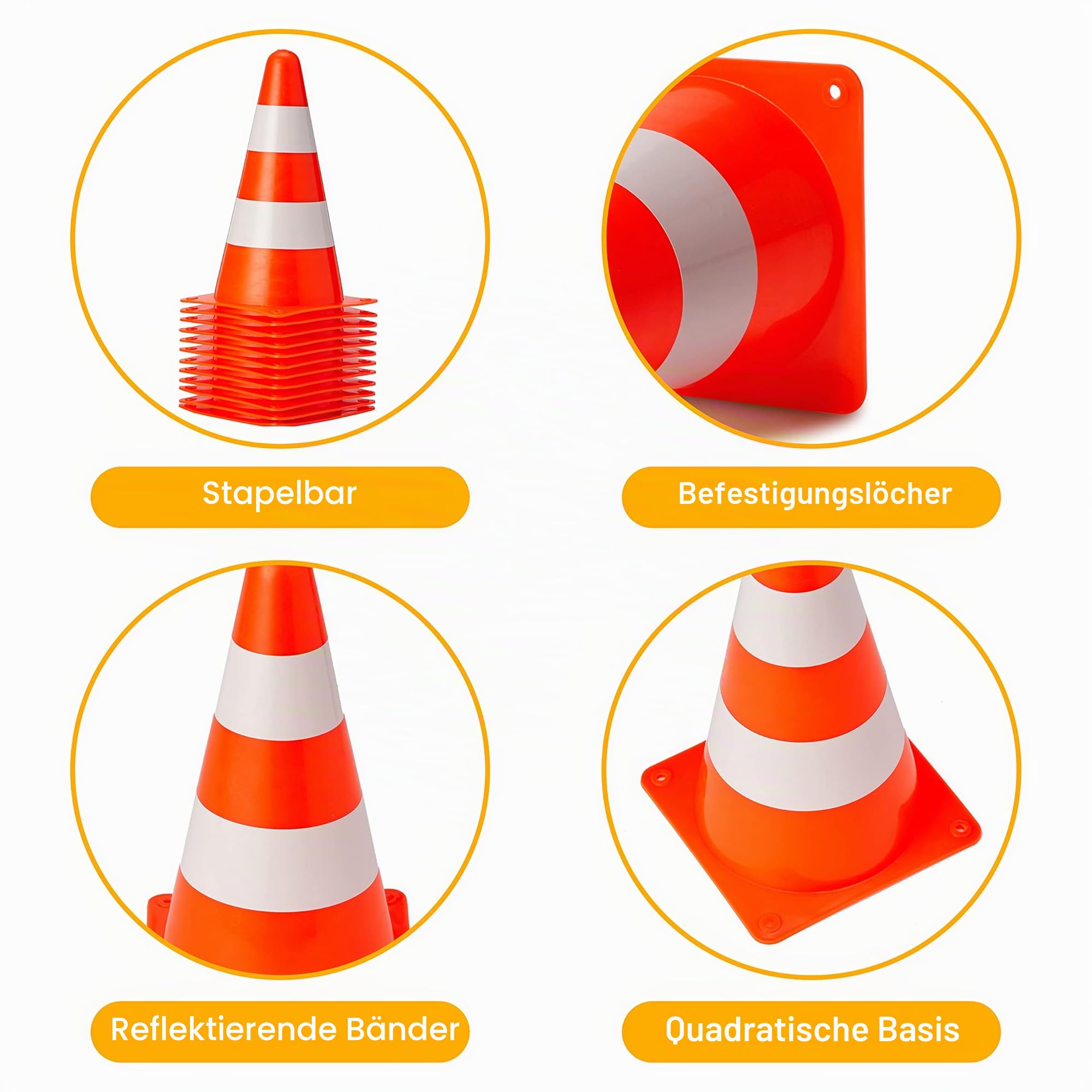 Bramble Verkehrshütchen - 23cm, Orange & Weiß - Multisport- Markierungskegel für Fußball, Sporthalle, Hockey, Geschicklichkeitstraining - Pylonen für Kinder