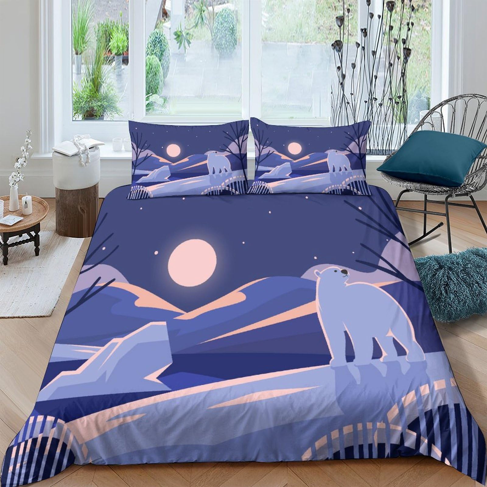 Parure de lit ours polaire 3D avec housse de couette King 220x240 cm et taies