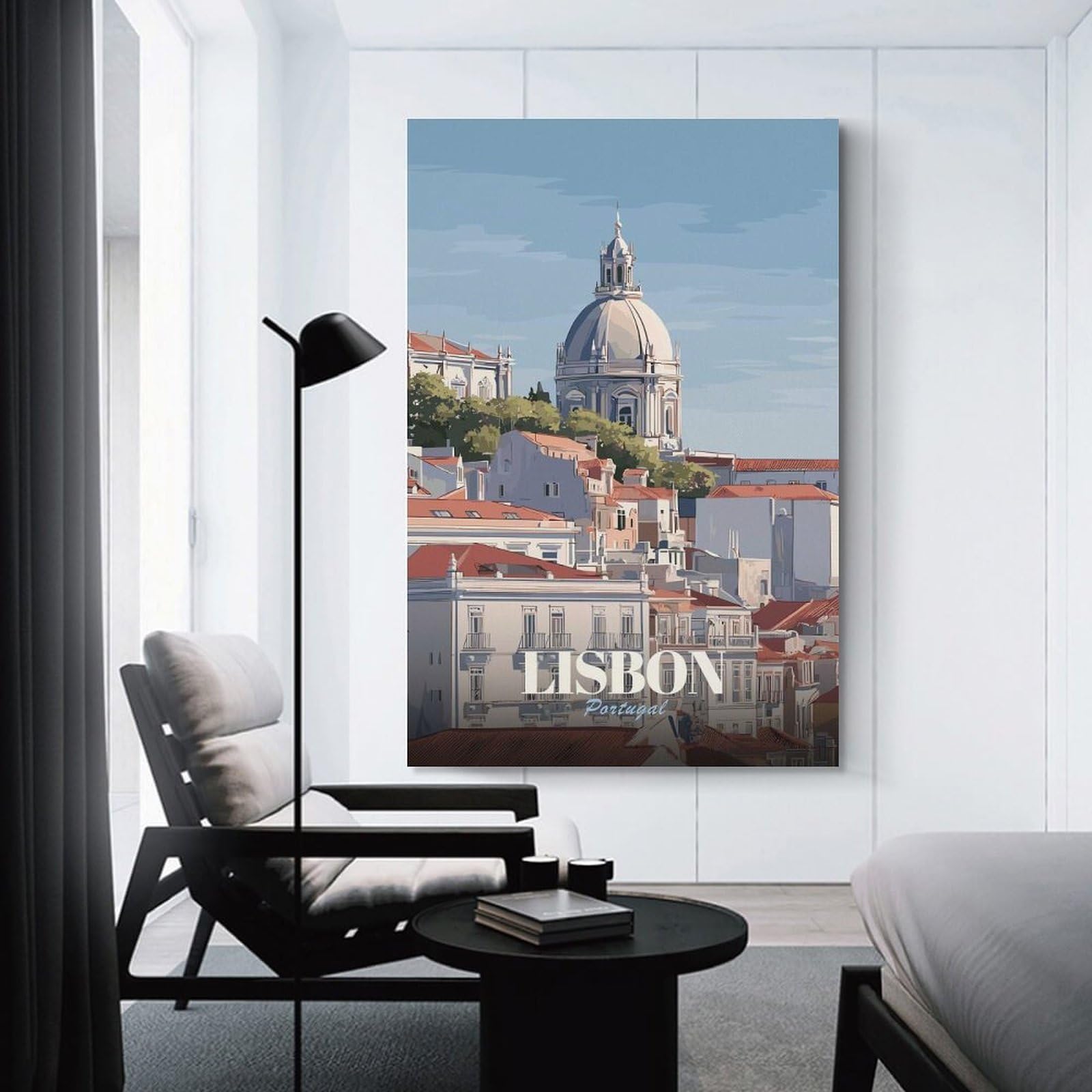 Junmoney Lisbon, Portugal Cityscape Illustration(2) Wall Picture Print 24x36inch(60x90cm), for Apartment Walls, Studios Or Work Areas, A Simple Refresh for Blank Walls