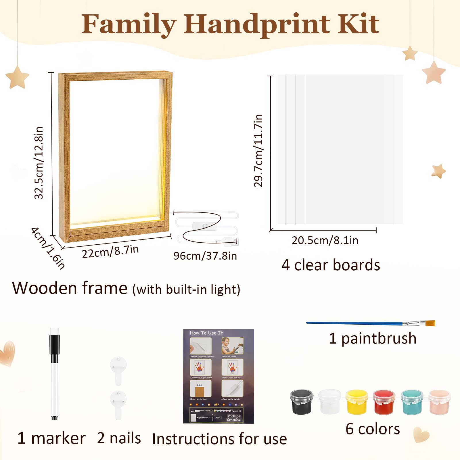 Cadre LED en Bois Kit Empreinte Famille Bébé Souvenir Personnalisé Décoration Murale Cadeau Naissance