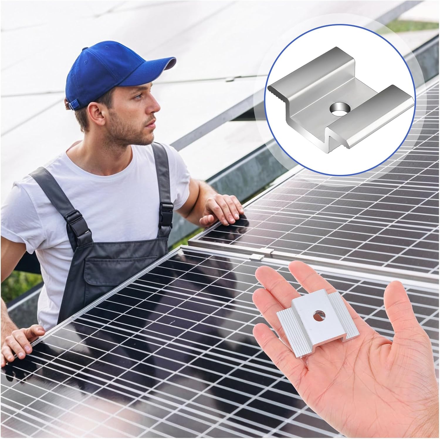 42 Pack Solar Panel Mid Clamps, Solar Panel Clamps Bulk, Solar Panel Bracket Aluminium Mounting Accessories for Solar Panel Mounting for Tin Roof, Flat Roof, Sheet Roof, Silver