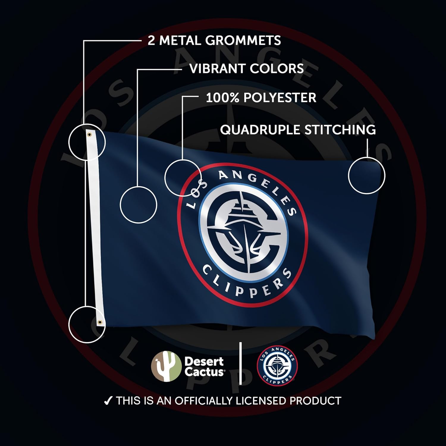 Desert Cactus LA Clippers Flag Los Angeles NBA National Basketball Association 100% Polyester Indoor Outdoor 3x5 feet Team Flags (Flag A) - Image 4