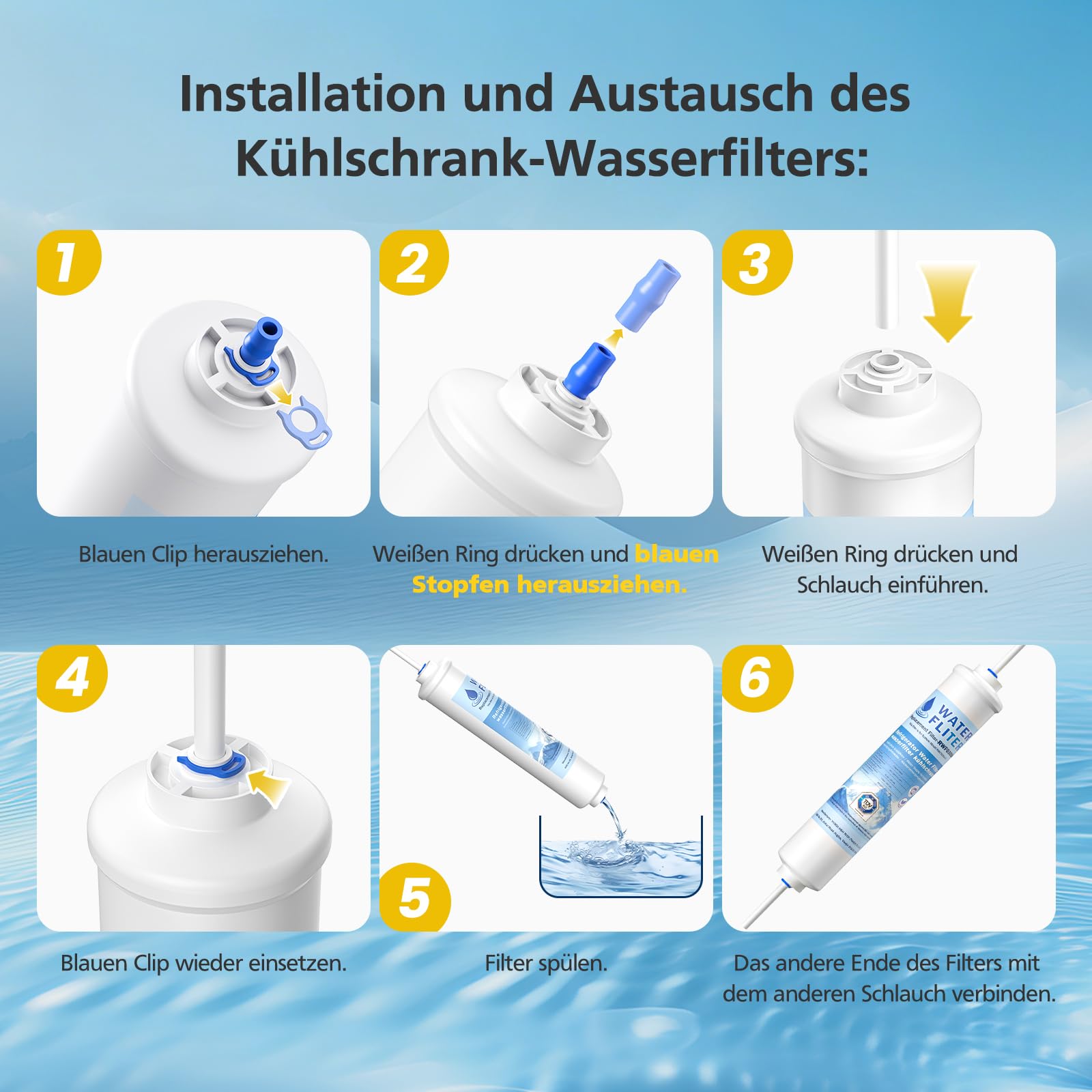 4 VILLAPOOL Wasserfilter Kühlschrank Ersatz für Samsung Kühlschrank Wasserfilter DA29-10105J, DA29-10105J HAFEX/EXP, DA99-02131B, WSF-100, EF9603, LG Inline-Kühlschrank