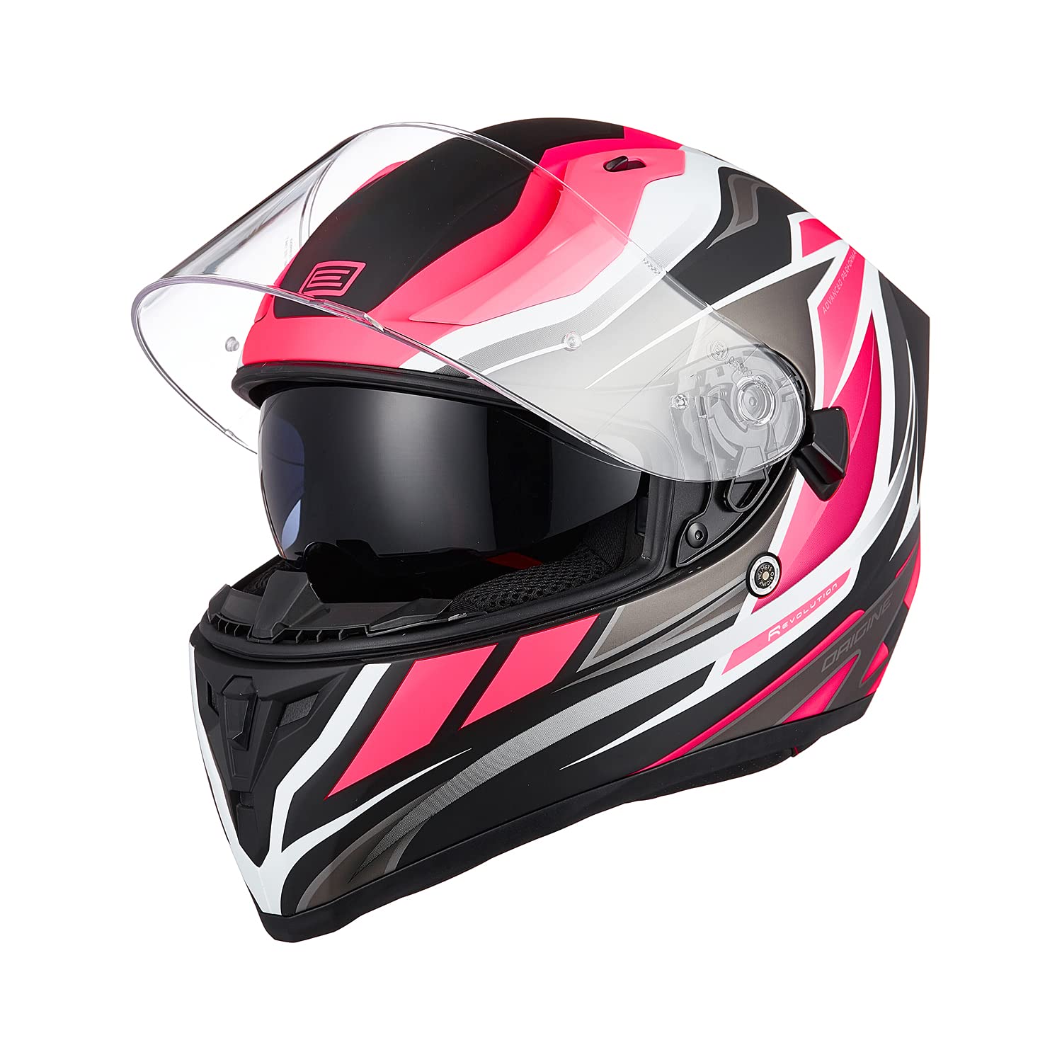 ORIGINE Casco Integral de Moto ECE Homologado con Visera (Revolution Fluo Fuxia-White-blk Matt, XS)