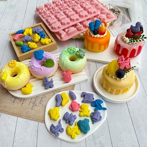 Miniatura 7 de Paquete de 2 moldes de chocolate para baby shower, 70 cavidades para pies de bebé, para chupete, para chupete, cunas, forma de oso, moldes de