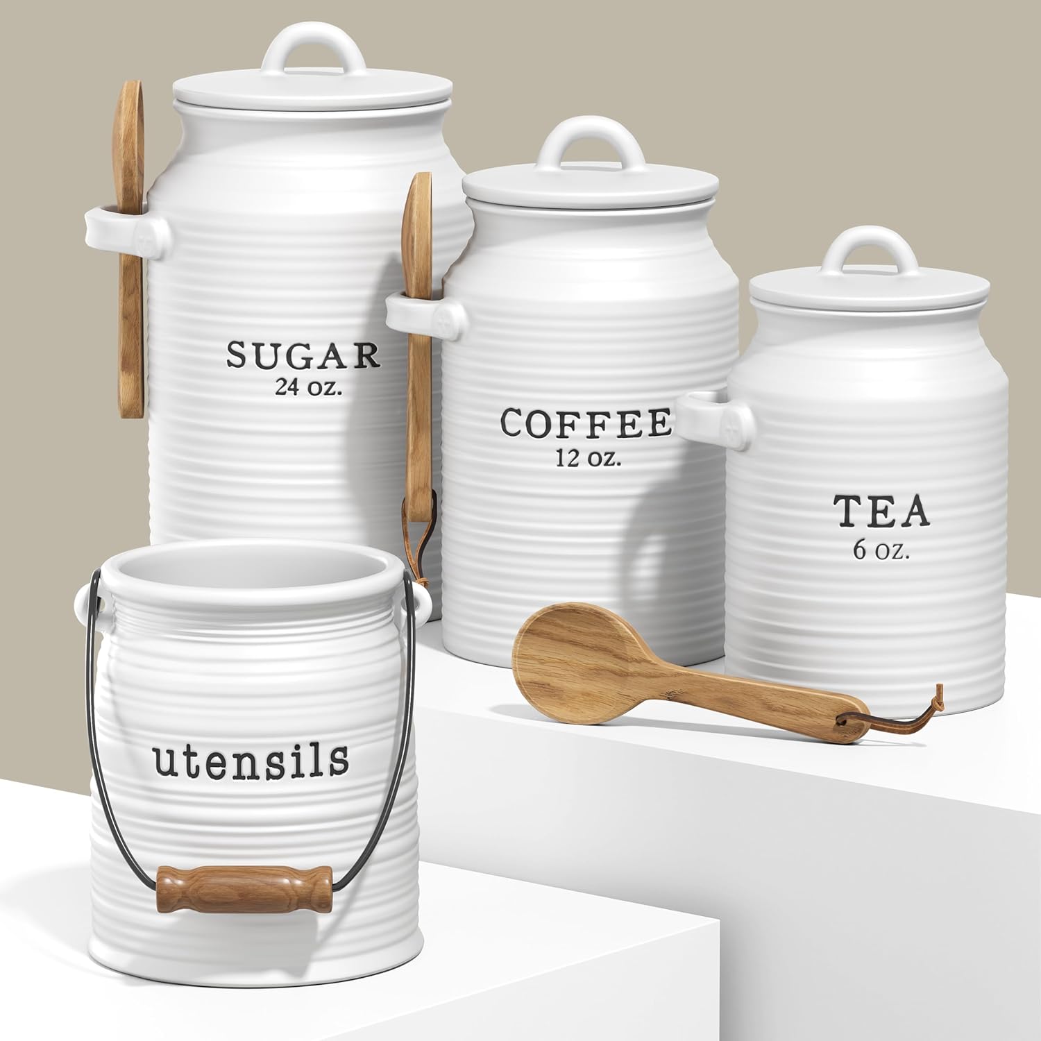 Barnyard Designs Ceramic Utensil Holder and Canister Set Bundle