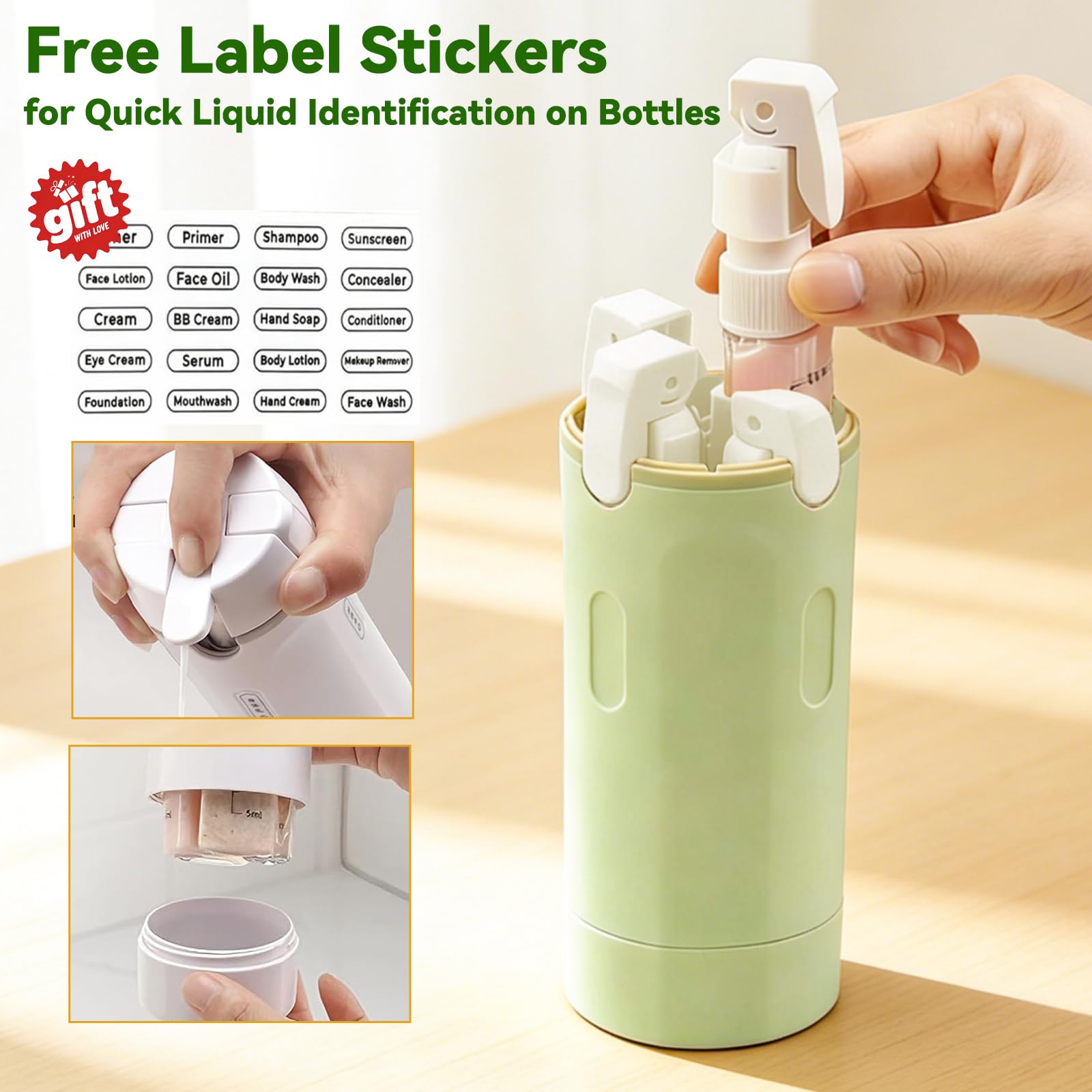 4 in 1 Travel Dispenser,Travel Shampoo and Conditioner Bottles,Refillable Leak Proof Containers Toiletries for Vacation and Business Travel 120ML - 5