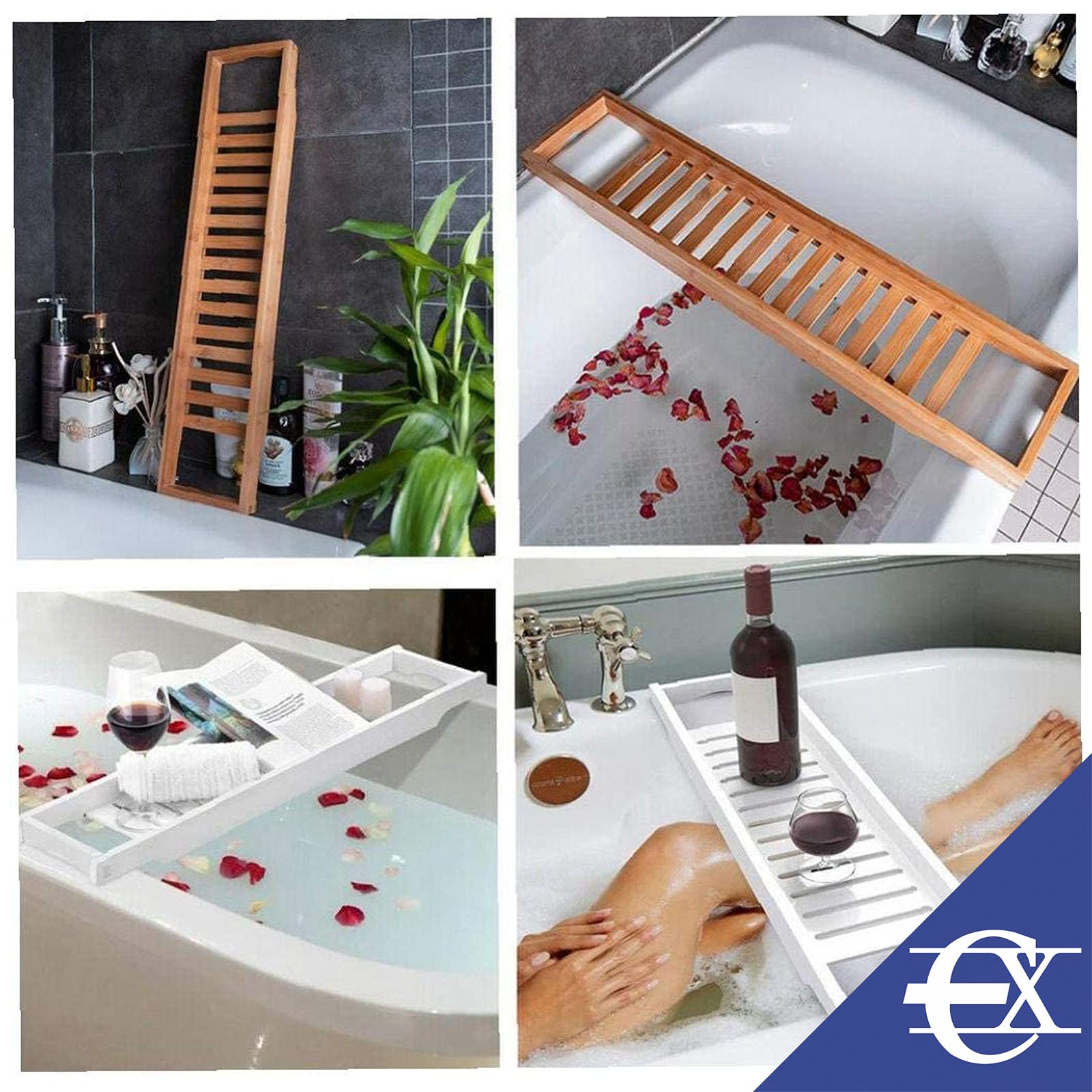 EUROXANTY Bandeja para Baño de Bambú | Acabado en Madera Natural | Soporte para Bañera | 68 x 14 Centímetros |