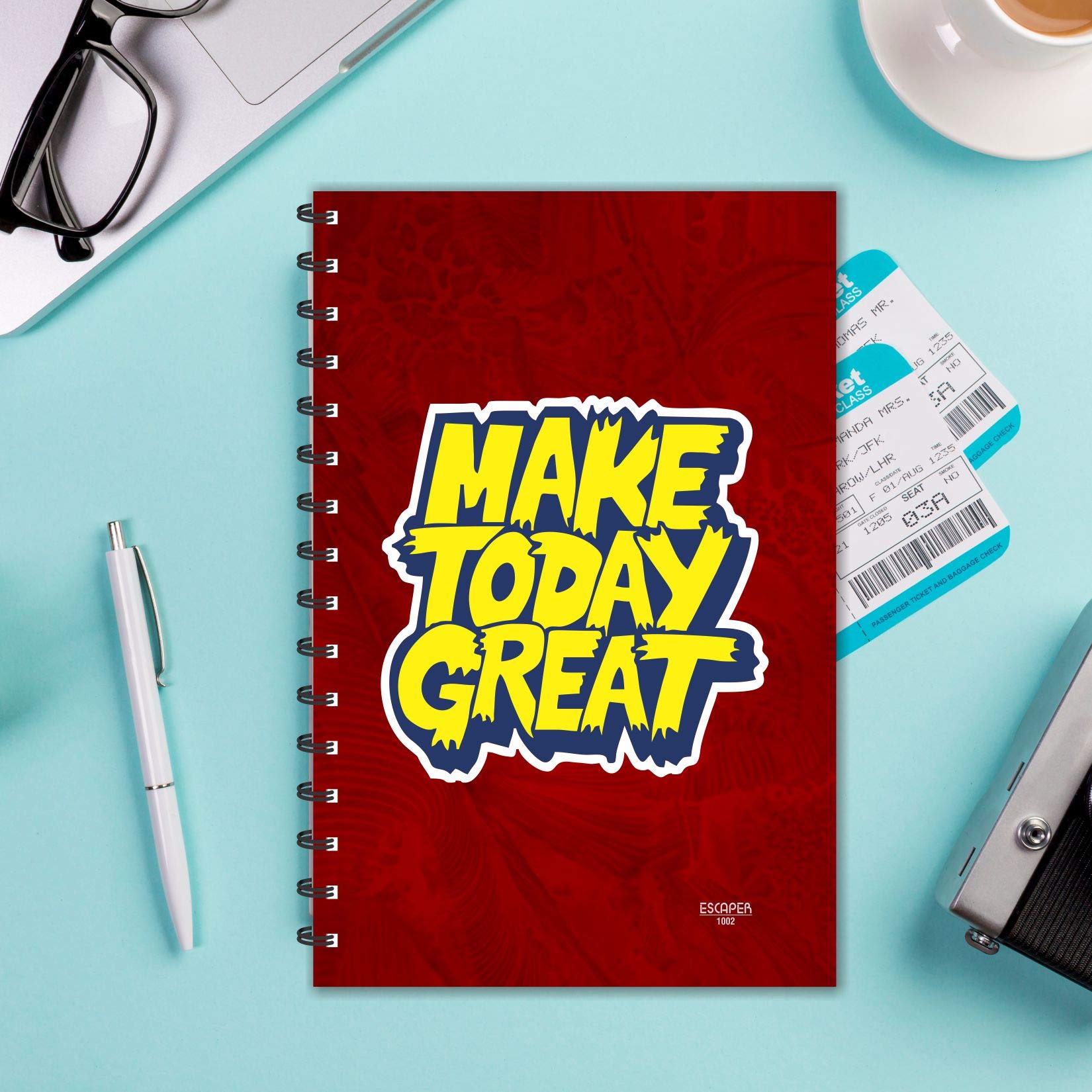 ESCAPER Make Today - Diario con citazioni motivazionali, formato A5, 160 pagine lisce a righe, laminato, copertina morbida, quaderno a spirale per appunti, studenti, ufficio, personale