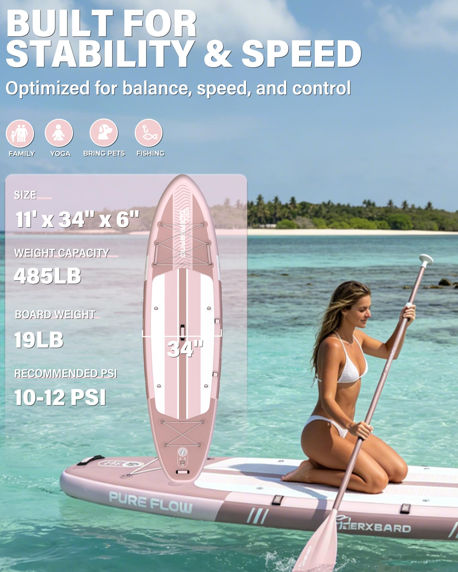 TIGERXBANG Tabla Paddle Surf Hinchable con Asiento, 335x86x15cm Stand Up Paddle Board para Adultos/niños, Kit Completo de Surf ISUP, Rosa