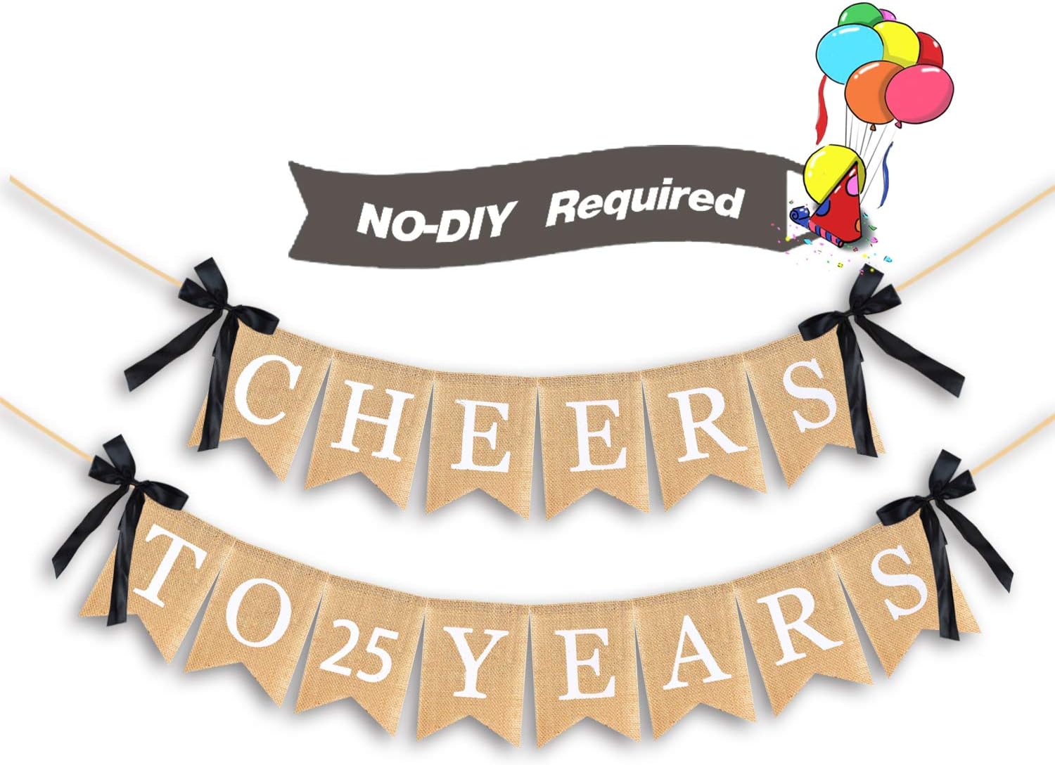 AERZETIX Cheers to 25 Years Burlap Bunting Banner Happy 25 Years Old Birthday 25th Anniversary Party Decorations