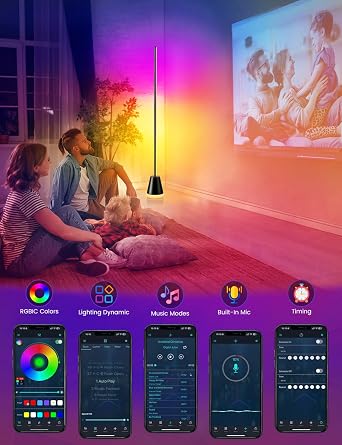 Smart LED Floor Lamp, RGBIC Corner Lamp with Luminous Base, 200+ Scene | App & Remote Control 16 Million Colors with Music Sync and Timer, Dimmable Standing Lamp for Living Room Bedroom Gaming Room [Energy Class A]