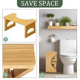 Foldable Toilet Stool, 2 Pack 7.5 Inches Poop Stool for Bathroom, Bamboo Toilet Stool Squat Adult, Collapsible Squatting Bathroom Potty Stool with Non-Slip Strip, Improve Squatting Posture and Comfort