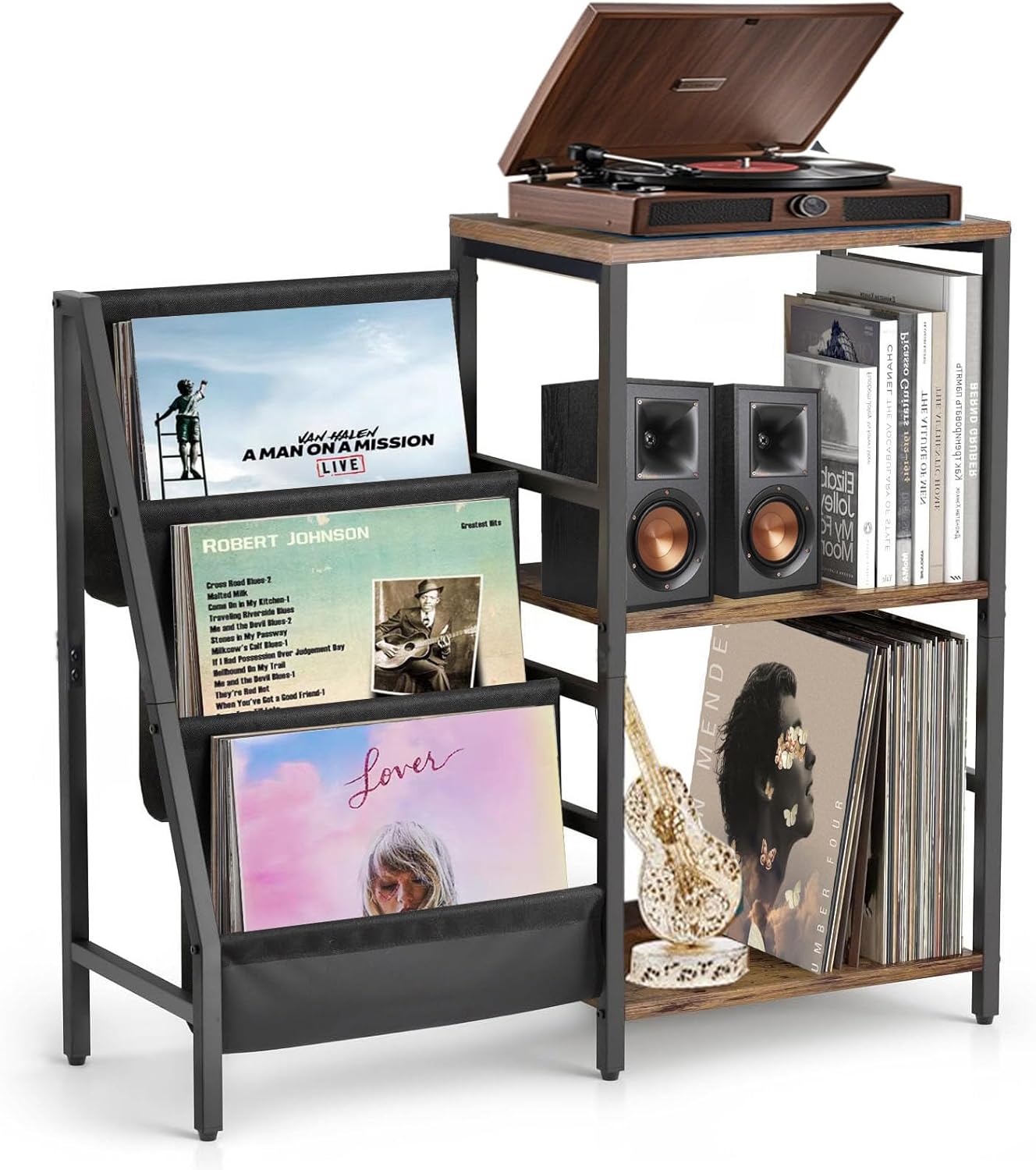 Record Player Stand,Record Player Stand with Vinyl Record Storage,Turntable Stand Holds, Brown End Table for Music Room,Record Cabinet for Vinyl Records Media Stereo.