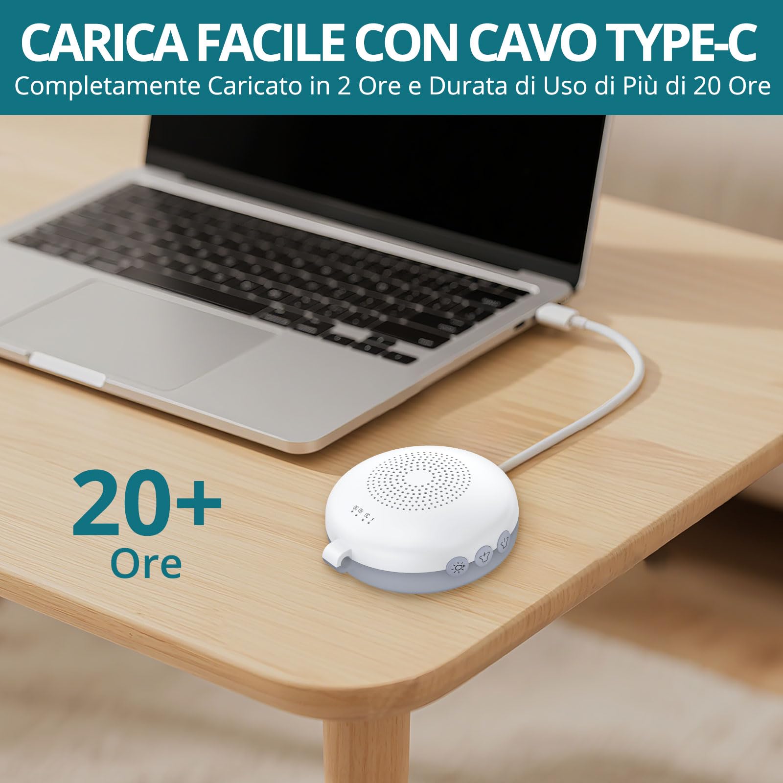 Mini Macchina Rumore Bianco Portatile 12 Suoni Rilassanti 3 Impostazioni del Timer Regalo per Bambini/Asili Nido/Dormire/Yoga Meditazione-con Anello da Appendere