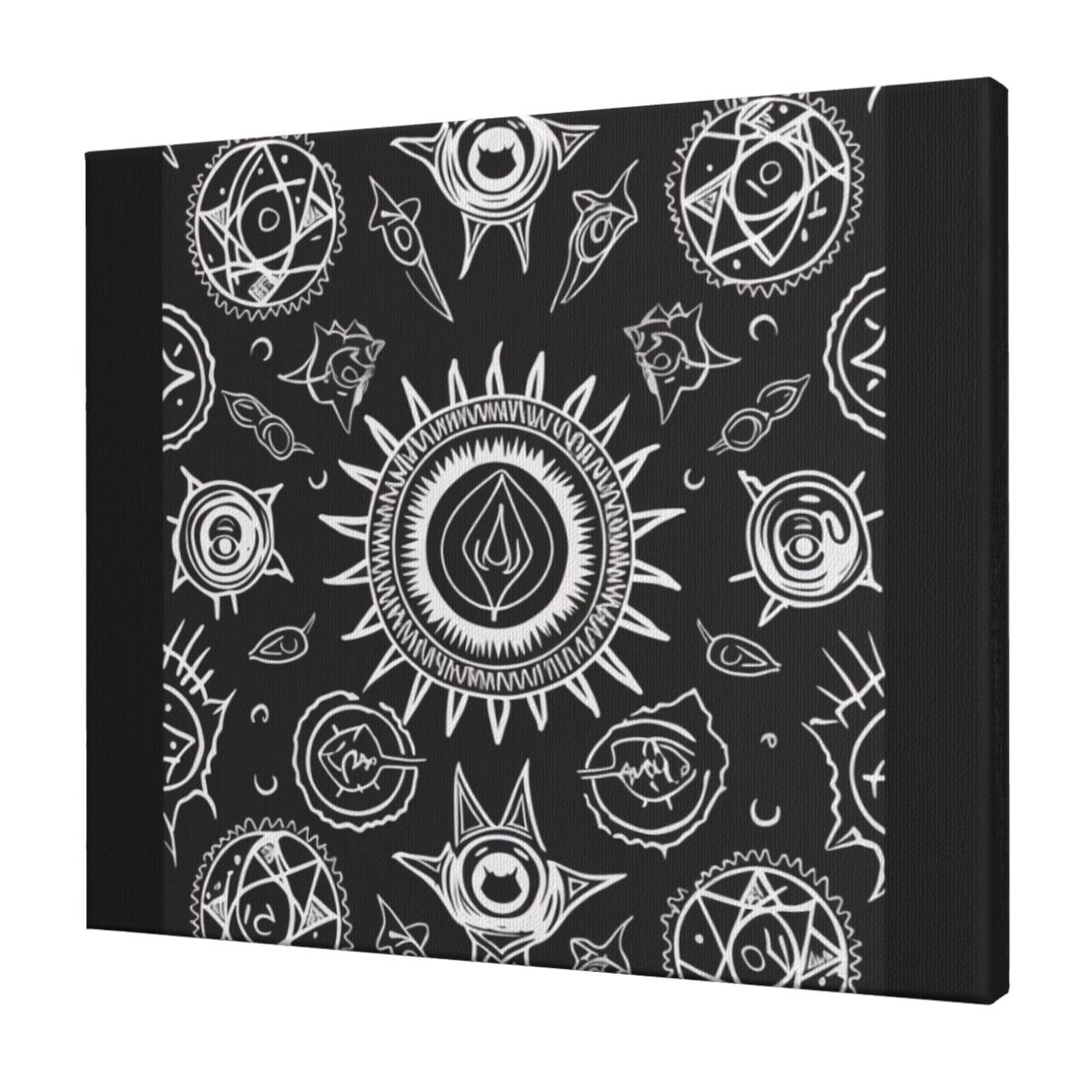 YKLJG Supernatural Symbols Black Printed Wall Art Canvas Prints 60x50 CM Wooden Framed Picture Painting Artwork for Bedroom Kitchen Home Office Decor