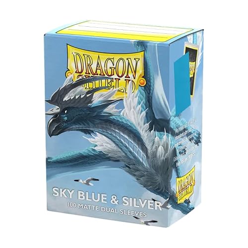 Dragon Shield Dual Matte - Fundas para cartas tamaño estándar, 100 unidades, fundas prémium lisas y resistentes para TCG, compatibles con Pokémon, One Piece y Magic: The Gathering, azul cielo y plata