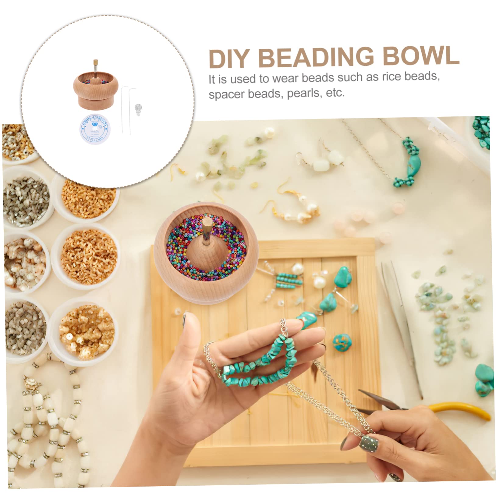 SEWACC Manual Wooden Beading Spinner Fast Bead Winder Bead Jewelry Making Kit Time-Saver Tool Perfect for DIY Projects