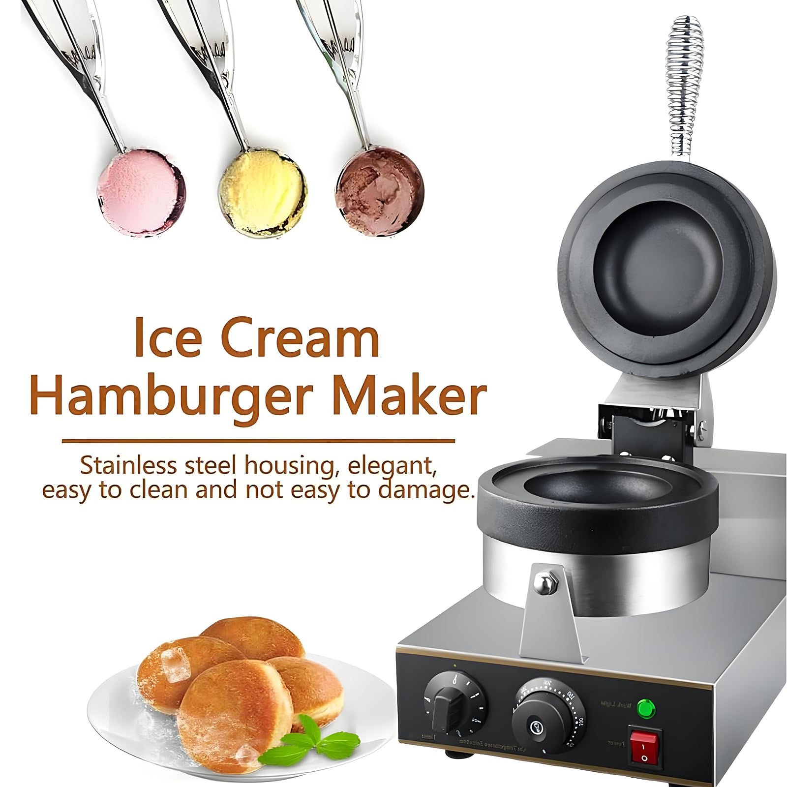Macchina Per Waffle Elettrica Commerciale Con Controllo Della Temperatura E Riscaldamento Rotante, Pressa Per Panini Antiaderente Per Hamburger, Gelaterie, Ristoranti Di Carne E Snack Bar, Doppia