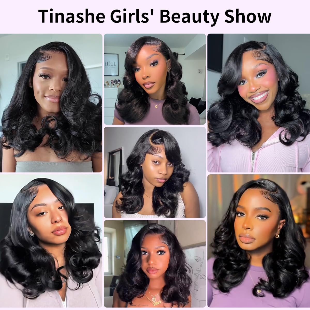 Tinashe Human Hair Wig Glueless Wigs Human Hair Pre Plucked Pre Cut Bob Wear And Go Loose Body Wave Layered Cut 6x5 HD Lace Front Wigs for Black Women Side Part Curtain Bangs Natural Black Wigs 18inch - Image 5