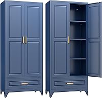 Vista 20 de Gabinete de despensa de cocina, gabinetes de almacenamiento de despensa de metal azul de 71" con puertas y 4 estantes ajustables, gabinete de cocina