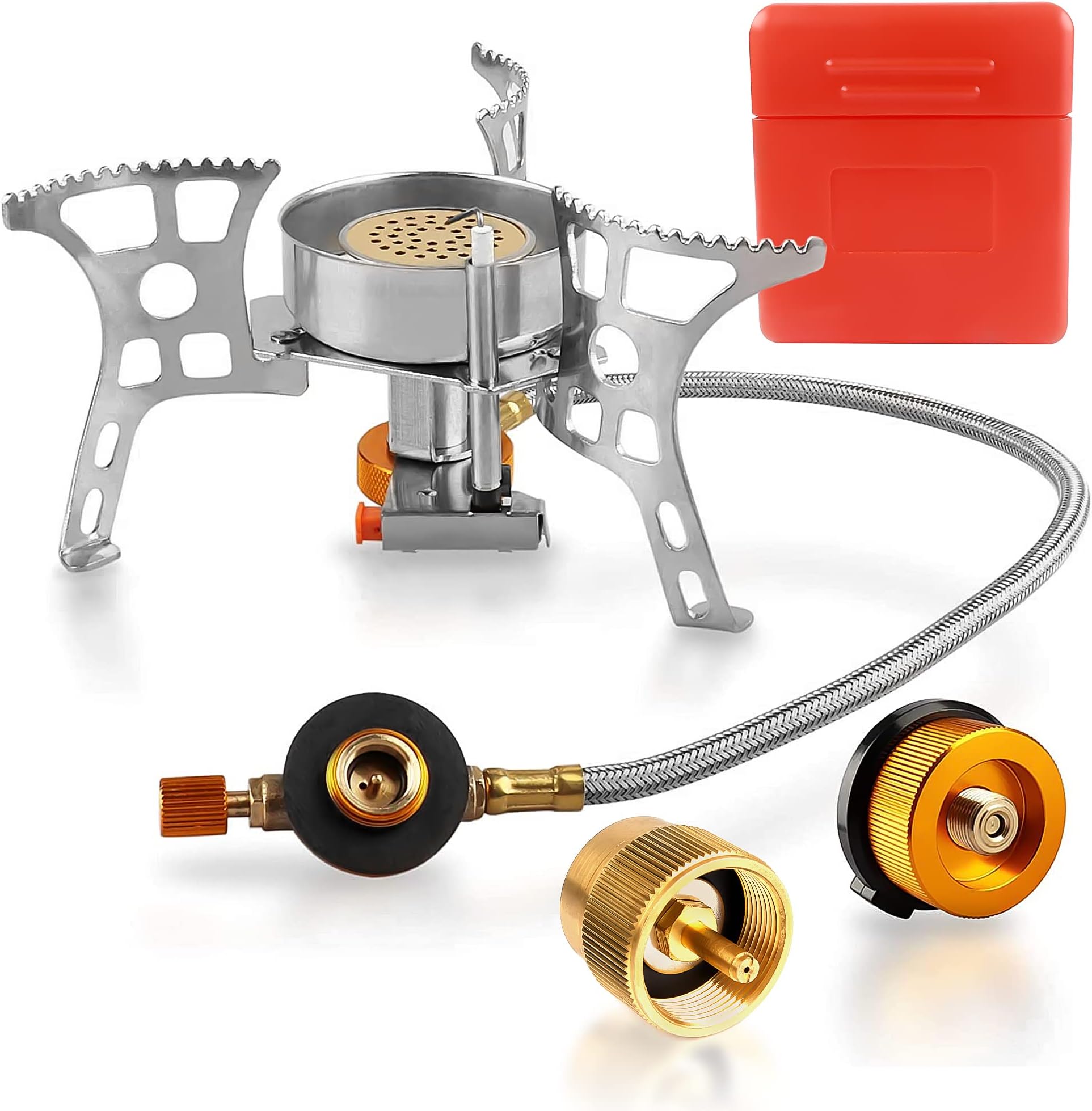 - Camping Stove with Fuel Canister Adapter Portable Collapsible Gas Stove with Piezo Ignition-3900W-Lightweight-Windproof-Butane Adapter Camping and Backpacking Mini Stove Kit for Hiking