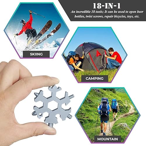 Miniatura 6 de AKOAK 1 paquete de 1 llave de copo de nieve 18 en 1 con abridor de copos de nieve de acero inoxidable/kit de destornilladores Phillips/llave EDC