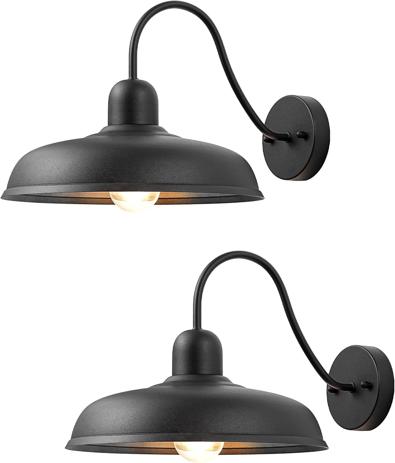 EDISHINE 2 Pack Gooseneck Barn Light Fixture, 12IN Outdoor Wall Light, Farmhouse Outside Wall Sconce, Black Matte Wall Mount Lantern for Porch, Entryway, Garage