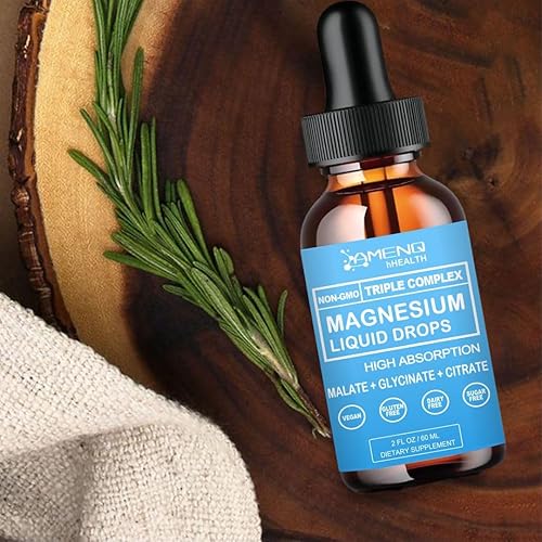 Miniatura 7 de Gotas líquidas de magnesio de triple complejo, 1500 mg de malato de magnesio glicinato y citrato con vitamina B6, L-teanina, Ashwagandha, suplemento