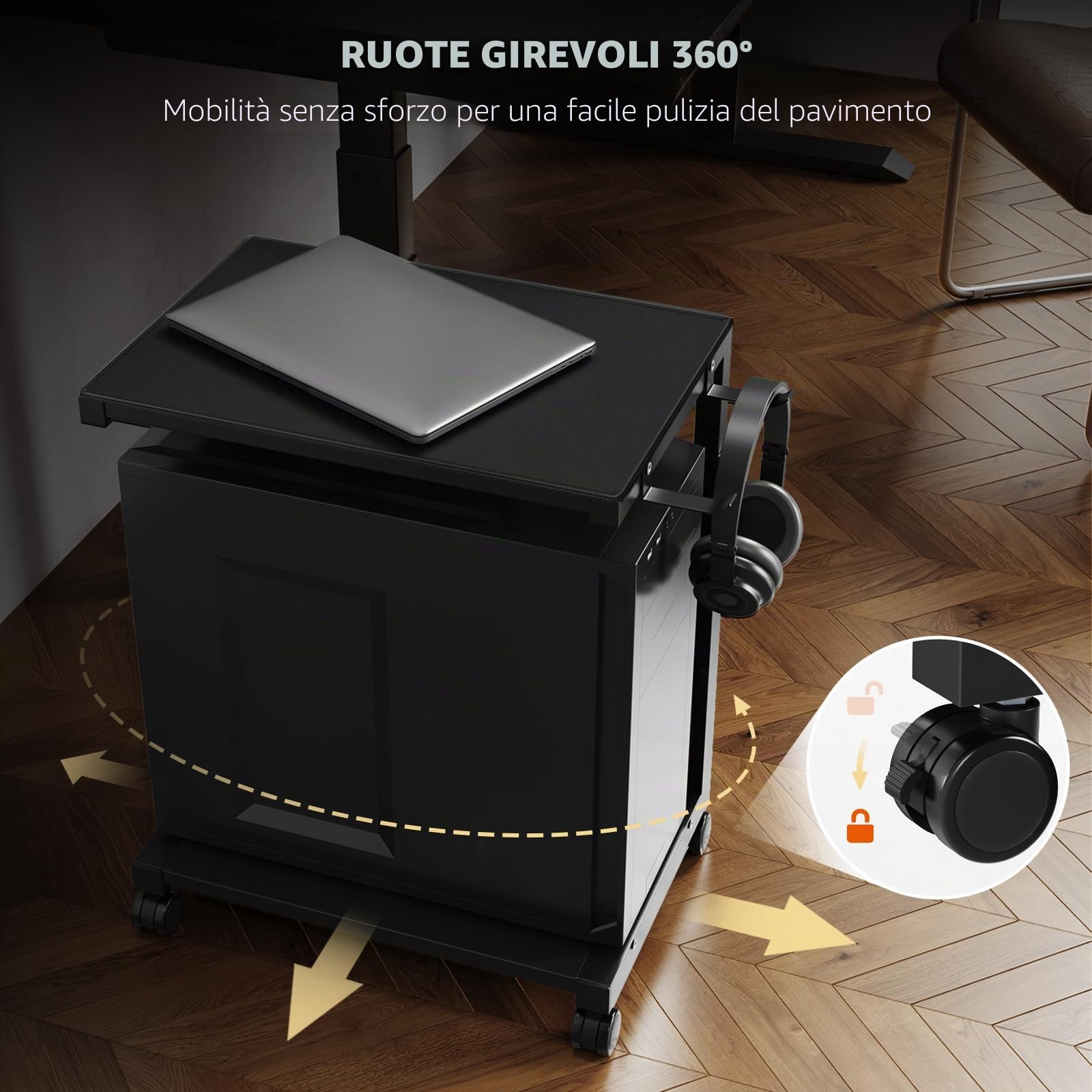 PUTORSEN Carrello per computer a torre – Carrello CPU a 2 livelli con 4 rotelle, supporto a rotelle con pannello forato e 2 ganci, altezza regolabile da 51,9 cm a 76,8 cm, per ufficio, casa e gaming