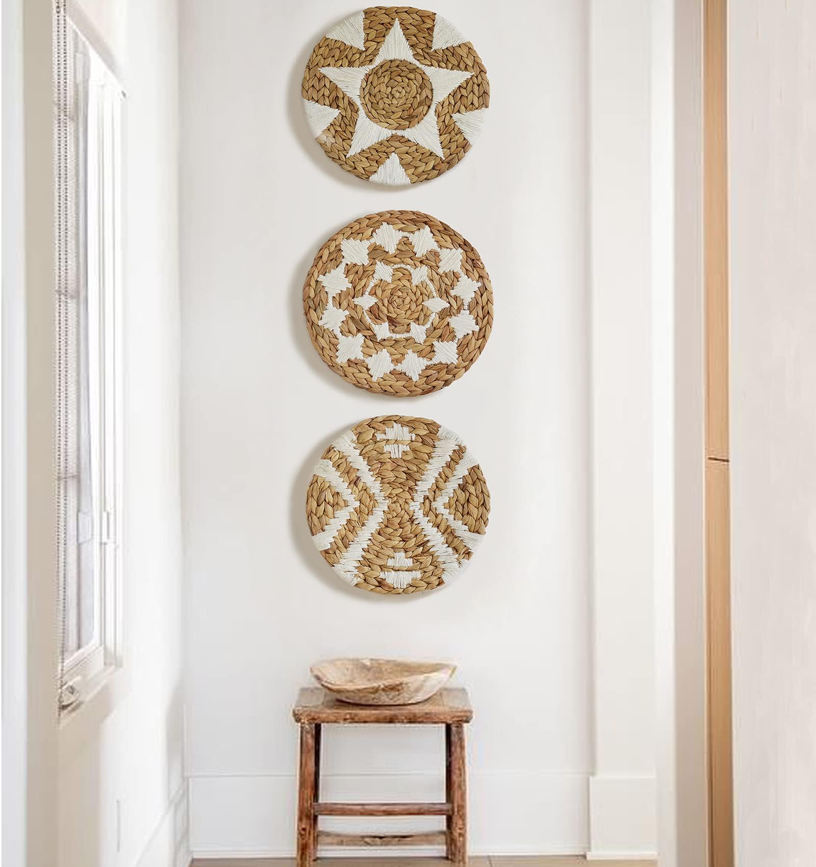 IOWER Woven Wall Basket Decor Set of 3 Boho Wall Decor Macrame Wall Hanging Bedroom Living Room Decor Aesthetic