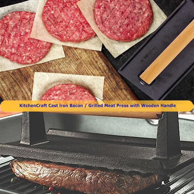 Miniatura 6 de VEKOLLE Parrilla de hierro fundidoprensa de tocino, forma cuadrada, grado profesional, carne resistente para parrillas, planchas y encimeras,