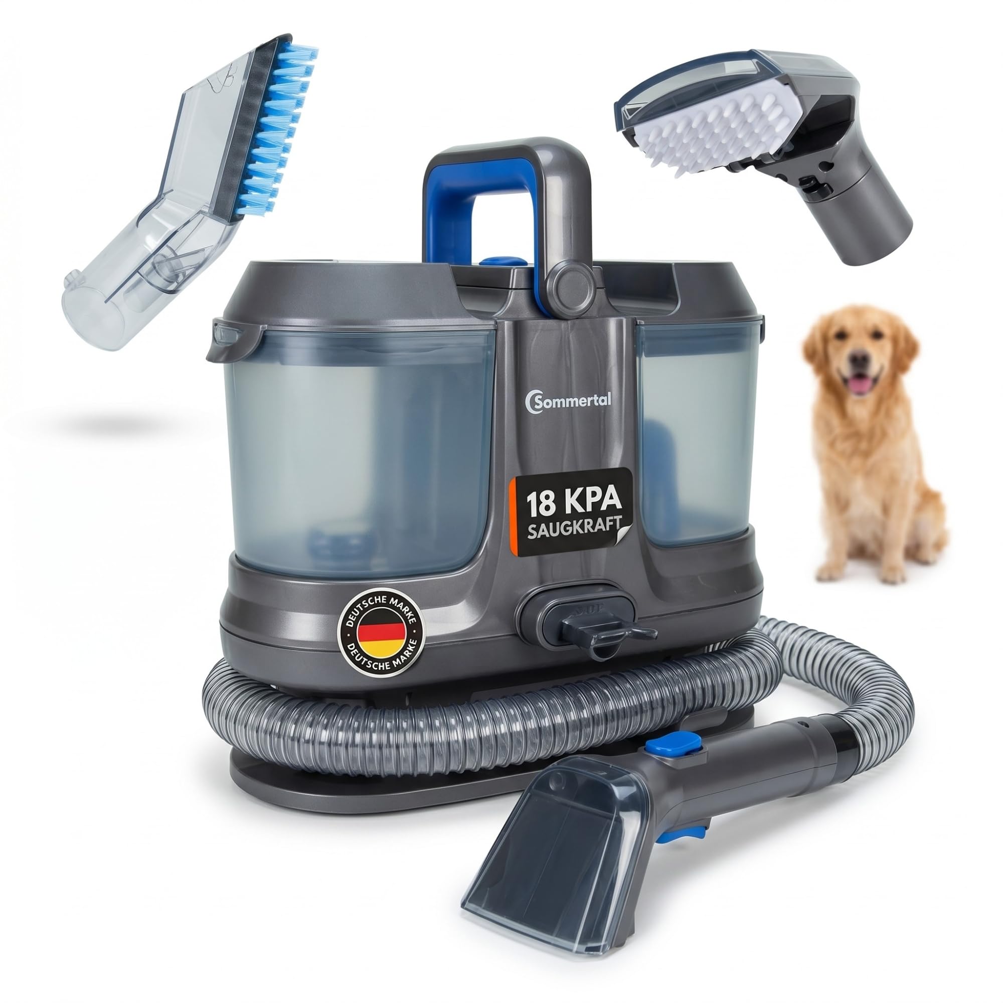 Sommertal Dispositivo limpiador de tapicería WS600 – Potente aspirador de 600 W con 18 kPa de potencia de succión, aspirador en seco y húmedo, limpiador de tapicería, limpiador de alfombras y sofá