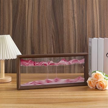Square Shape Sand Art Liquid Motion Ocean Wave Moving Sand Art Wooden Frame Sandscape Moving Sand Picture for Home & Office Desk Accessories(Pink,12in)