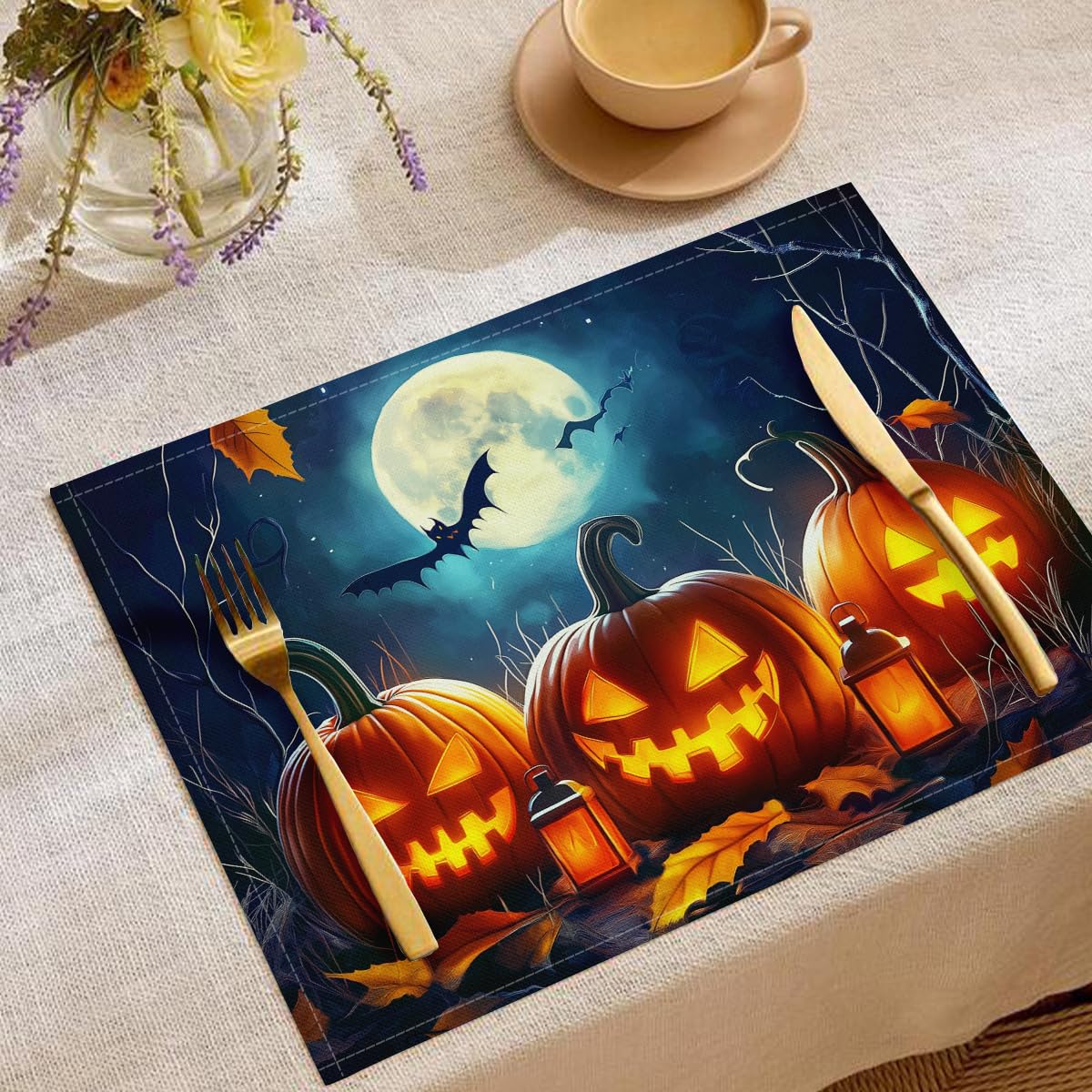 Sets de table Halloween lavables motif citrouilles pour sublimer votre salle à manger de fête