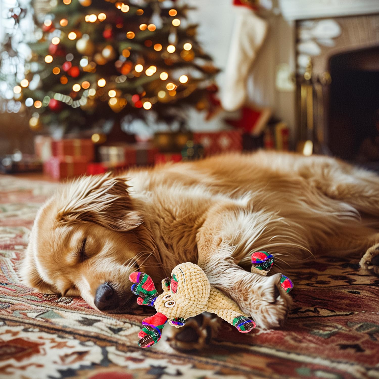 Juguetes chirriantes de Navidad para perros, juguetes interactivos de peluche para perros pequeños y medianos, adecuados para entrenar y reducir el aburrimiento y la ansiedad (reno)